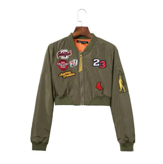 Harajuku Letter Appliques Embroidery Short Jacket Yokosuka Women V Neck Bomber Pilots Jacket Coat Pilots Outerwear 4