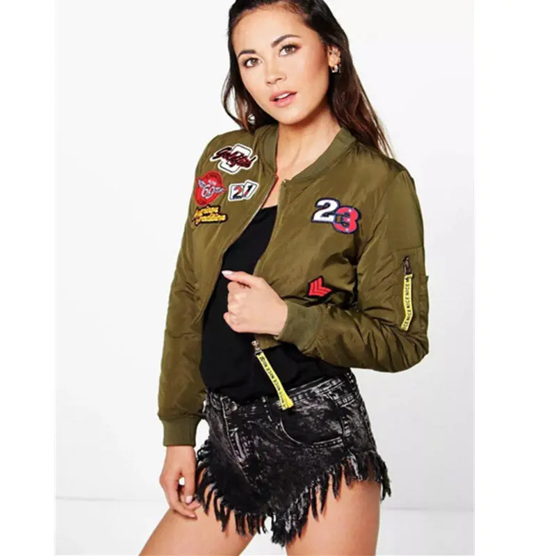 Harajuku Letter Appliques Embroidery Short Jacket Yokosuka Women V Neck Bomber Pilots Jacket Coat Pilots Outerwear 5
