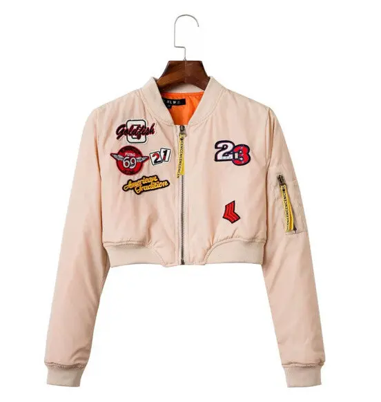 Harajuku Letter Appliques Embroidery Short Jacket Yokosuka Women V Neck Bomber Pilots Jacket Coat Pilots Outerwear 7