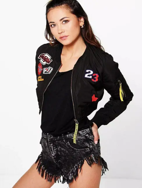 Harajuku Letter Appliques Embroidery Short Jacket Yokosuka Women V Neck Bomber Pilots Jacket Coat Pilots Outerwear 9
