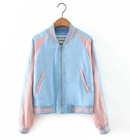 Harajuku On Sleeve Back Bird Eagle Embroidery Jacket Women Contrast Color Bomber Jacket Coat Pilots Outerwear 1