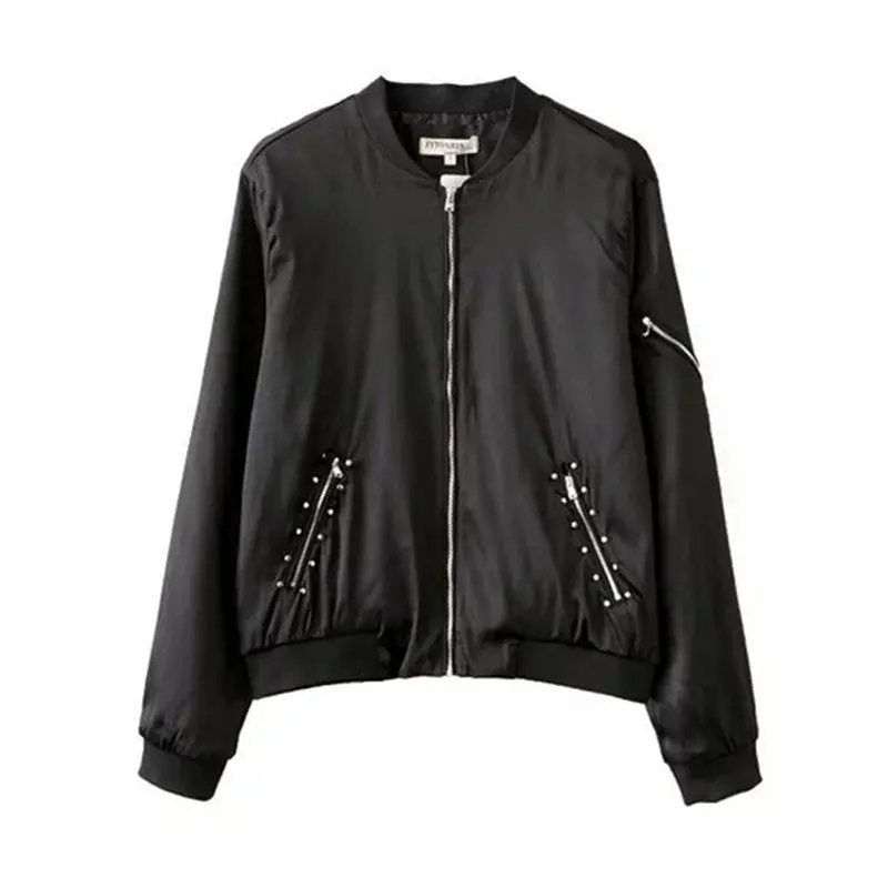Harajuku Rivets Letter Embroidery Jacket Women Black Bomber Jacket Coat Pilots Outerwear Femme 1