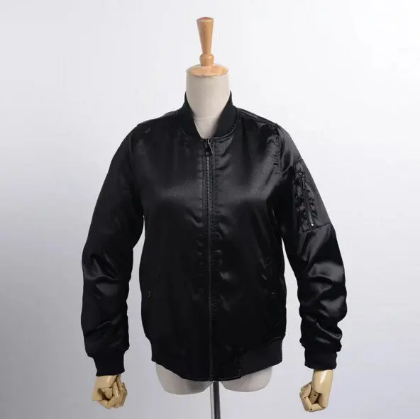 Harajuku Solid Color Bright Thin Padad Pilots Jacket Yokosuka Women Stand Collar Bomber Coat Pilots Outerwear 5 Colors 1
