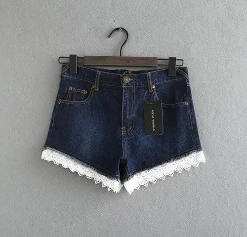 Harajuku Spliced Lace Cuff Denim Jeans Shorts Woman Jean Femme Boyfriend Taille Haute Pantalon Pants Short Jeans Feminino 1
