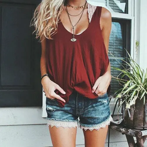 Harajuku Spliced Lace Cuff Denim Jeans Shorts Woman Jean Femme Boyfriend Taille Haute Pantalon Pants Short Jeans Feminino 7