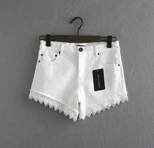 Harajuku Spliced Lace Cuff Denim Jeans Shorts Woman Jean Femme Boyfriend Taille Haute Pantalon Pants Short Jeans Feminino 9