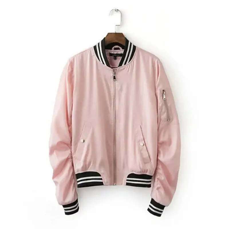 Harajuku Thin Pink Jacket Women Spliced Knitted V Neck Cuff Bomber Jacket Coat Pilots Outerwear Pink Color S M L 2