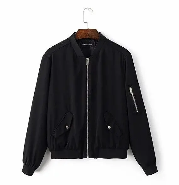 Harajuku V Neck Zipper Pocket Sleeve Pilots Jacket Yokosuka Women Bomber Jacket Coat Pilots Outerwear 1