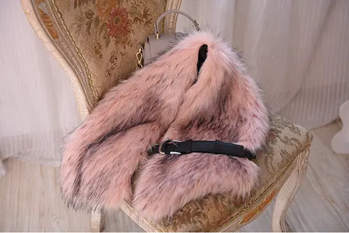 Hariy Shaggy Faux Raccoon Fur Warm Long Scarf Collar Women Faux Leather Buckle Faux Fox Fur Shawl Cap Scarves 3 Colors 3