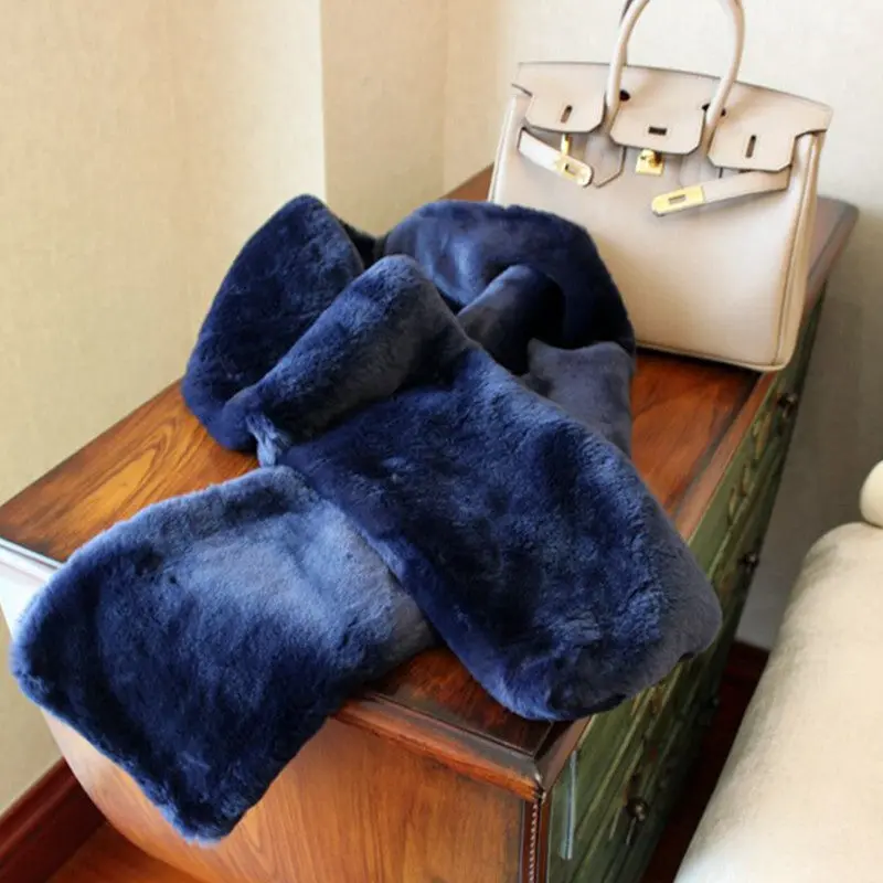 Hariy Shaggy Navy Blue Faux Rabbit Fur Warm Long Scarf Collar Women Faux Fur Long Shawl Cap Scarves 1