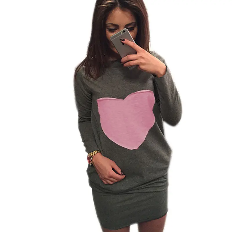 Heart Print Casual Dress Sexy Mini Dresses Long Sleeve O Neck Women Dress With Hoody Loose Dress For Women 5