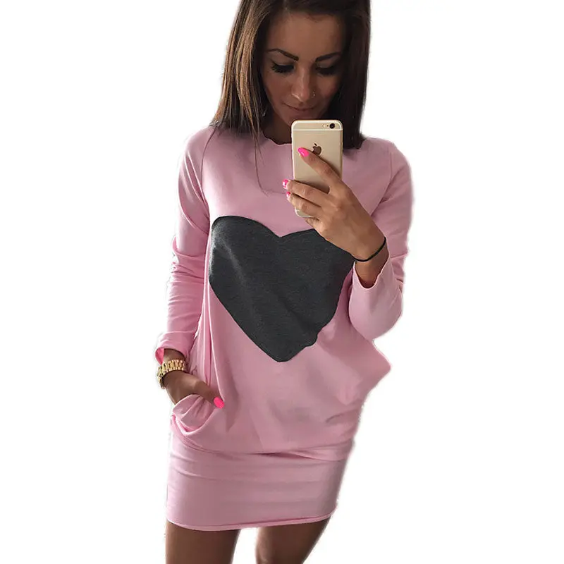Heart Print Casual Dress Sexy Mini Dresses Long Sleeve O Neck Women Dress With Hoody Loose Dress For Women 6