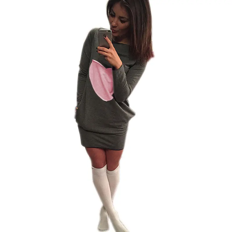 Heart Print Casual Dress Sexy Mini Dresses Long Sleeve O Neck Women Dress With Hoody Loose Dress For Women 7