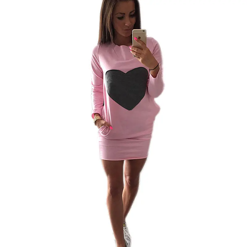 Heart Print Casual Dress Sexy Mini Dresses Long Sleeve O Neck Women Dress With Hoody Loose Dress For Women 9