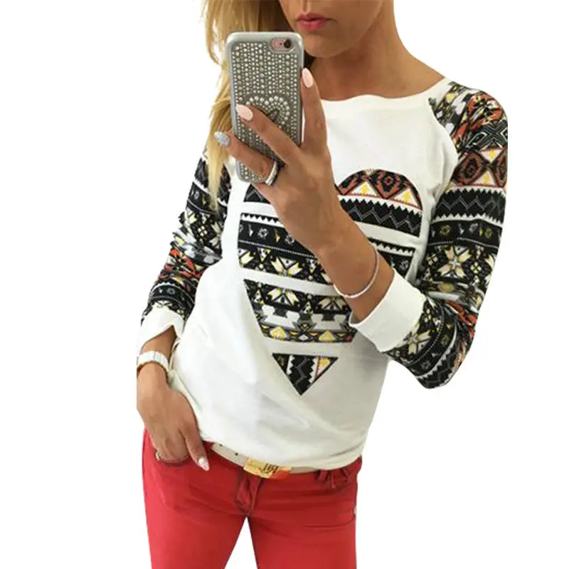 Heart Printing Hoodies Tops Women Casual Long Sleeve O Neck Patchwork Slim Sweatshirts Women Clothing M0656 4