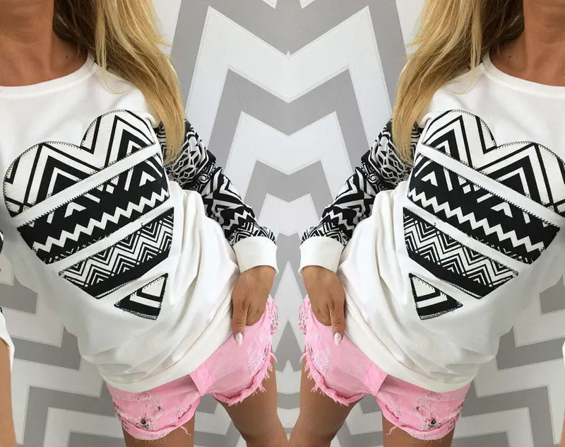 Heart Printing Hoodies Tops Women Casual Long Sleeve O Neck Patchwork Slim Sweatshirts Women Clothing M0656 6