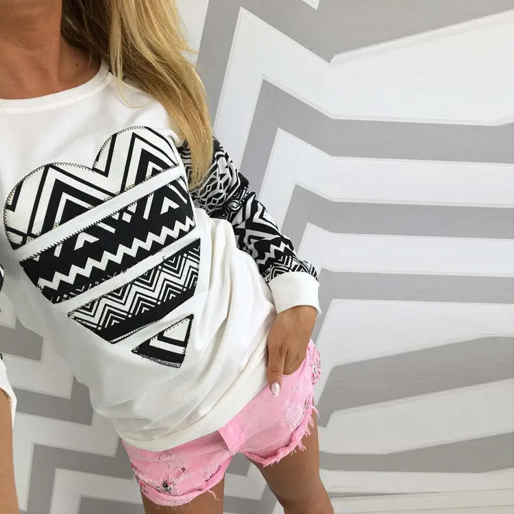 Heart Printing Hoodies Tops Women Casual Long Sleeve O Neck Patchwork Slim Sweatshirts Women Clothing M0656 7