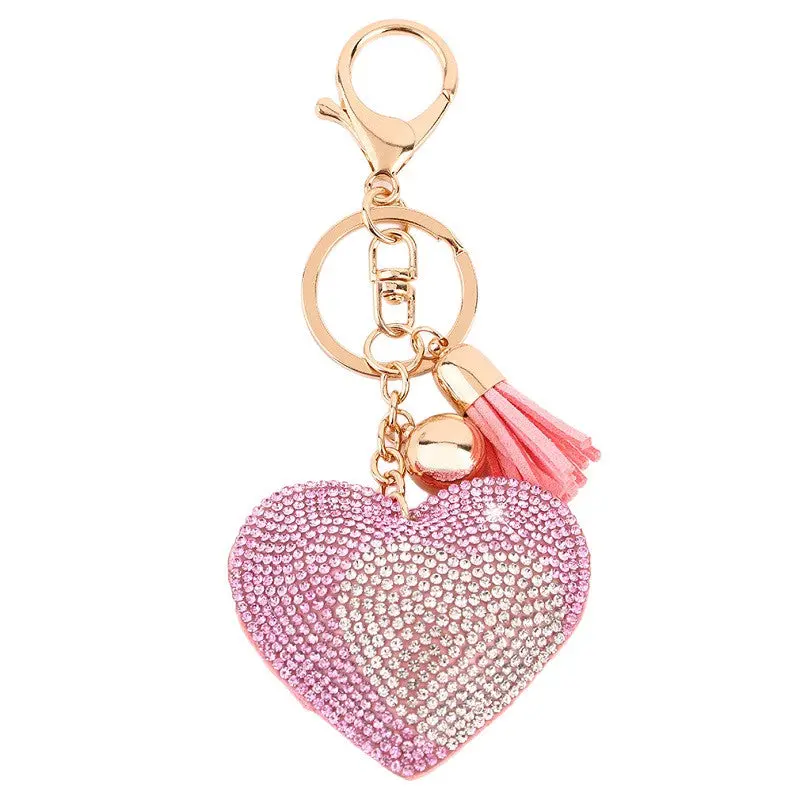 Heart Shape Leather Tassels Platedstyle Shinning Keychain Key Ring Jewelry For Lovers Friends 1