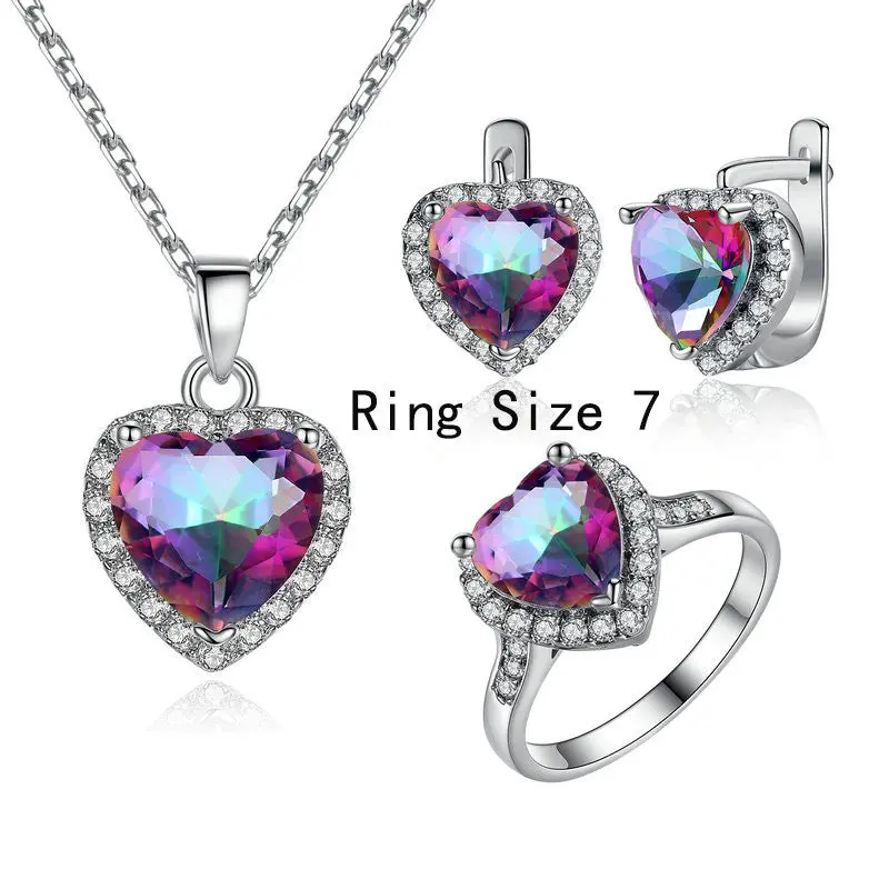 Heart Shaped Pendant Necklace Earrings And Ring Set For H136 1