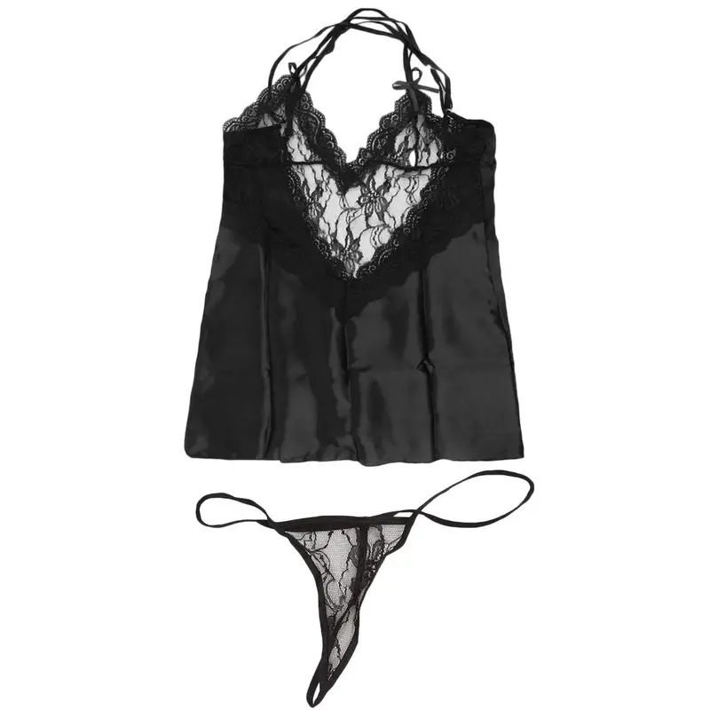 High Elastic Lace Lady Hollow Out Design Underwear Dress Polyester Sexy Braces Skirt With Underwear Sleepwear 5