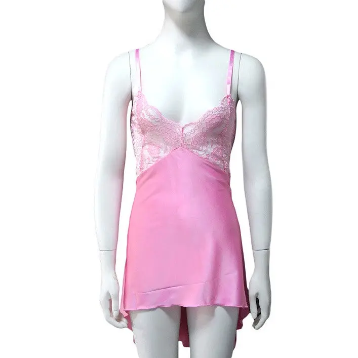 High Elastic Satin Splice Type Sleeveless Sexylace Decoration Solid Night Sleepwear Polyester Fiber 1