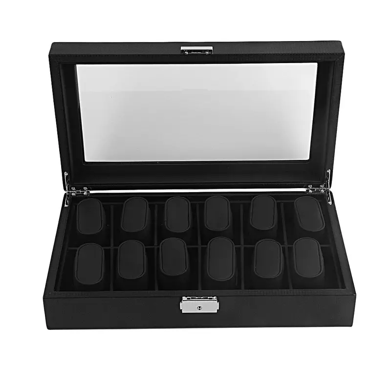 High-Grade 12 Slot Carbon Fiber Design Jewelry Display Watch Box Storage Holder Black Large 2