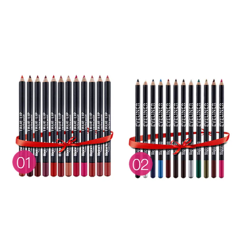 High Light Cosmetic 24 Colors Pencil Waterproof Easy To Color Lip Liner Pencil Eye Shadow Pen Combinations 1