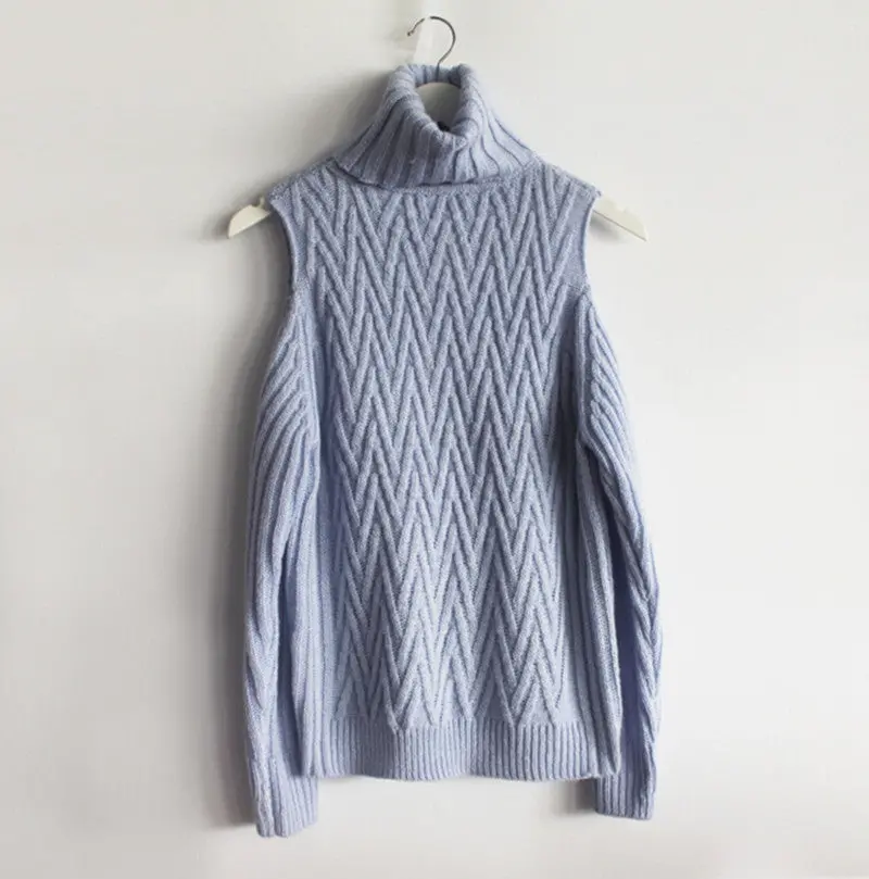 High Roll Neck Off The Shoulder Pullovers Sweater Retro Cable Twist Knit Ribbed Panel Jumper Vintage Women Knitwear Tops 3 Color 2