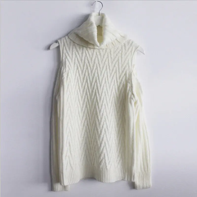 High Roll Neck Off The Shoulder Pullovers Sweater Retro Cable Twist Knit Ribbed Panel Jumper Vintage Women Knitwear Tops 3 Color 3