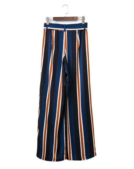 High Slit Colored Striped Print Wide Leg Pants Women Vintage Split Full Length Trousers Femme Casual Pants S M L 1