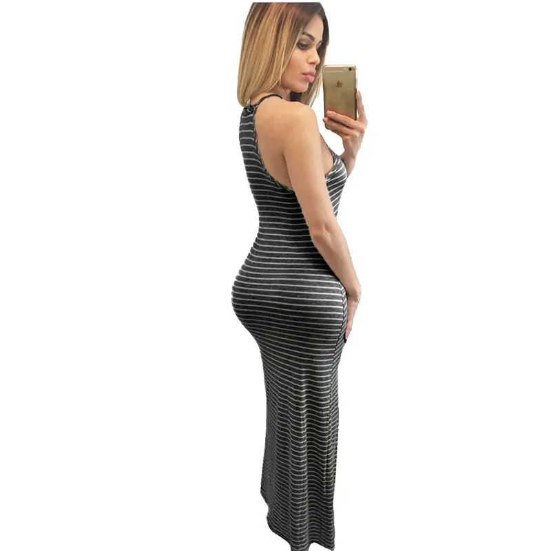 High-Slit Side Black And White Striped Casual Maxi Dress Spaghetti Strap Long Dress Sundress 61059 6
