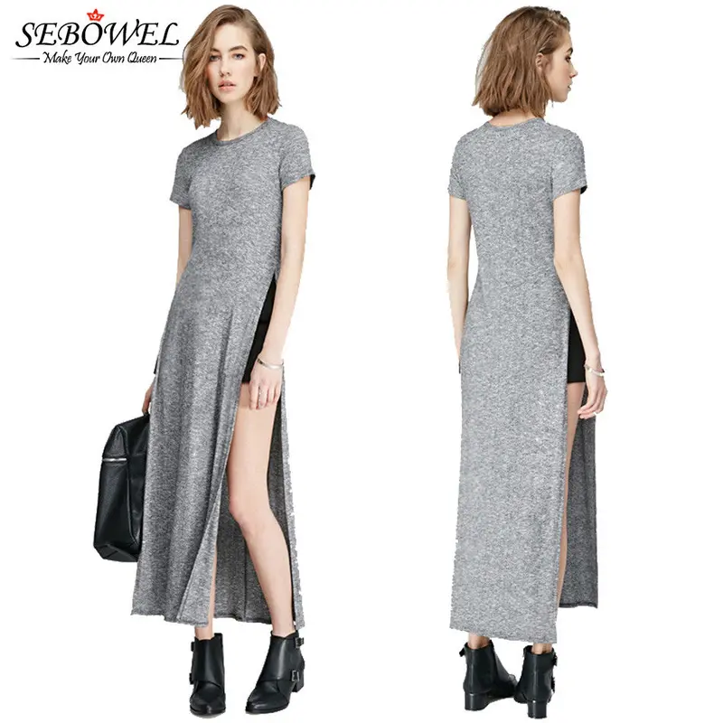 High-Slit Two Sides Bare Legs Elegant Long Dresses Skater Casual Dress Short Sleeve Long Maxi Dress Plus Size 1