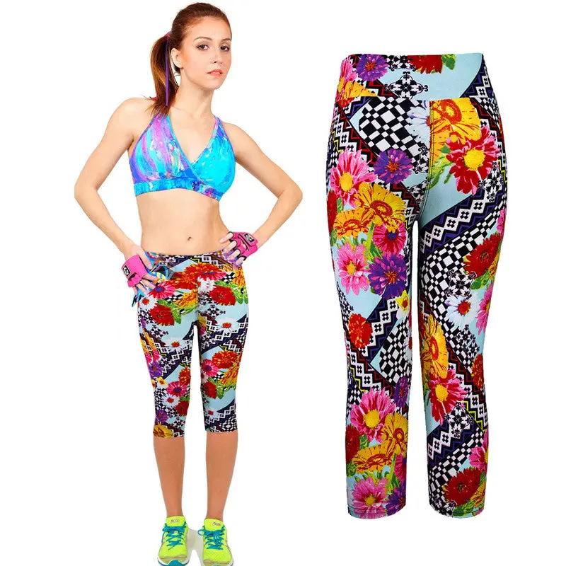 High Waist Fitness Pants Printed Stretch Cropped Leggings Trousers Plus Size & Feida 6