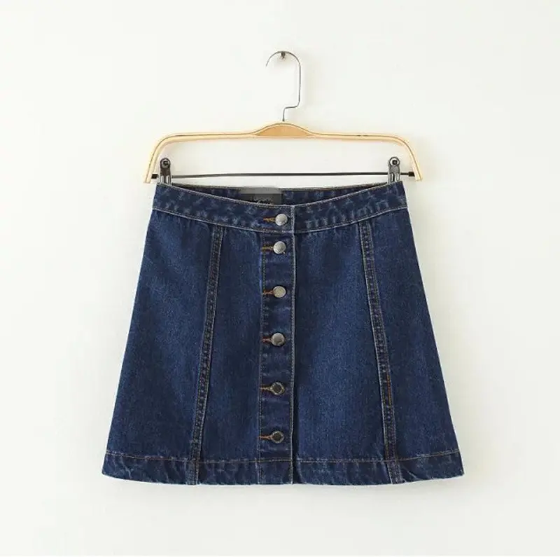 High Waist Metal Buttons Denim Skirt Vintage Women Single-Breasted A-Line Line Flared Mini Short Package Hips Jeans Skirts 1
