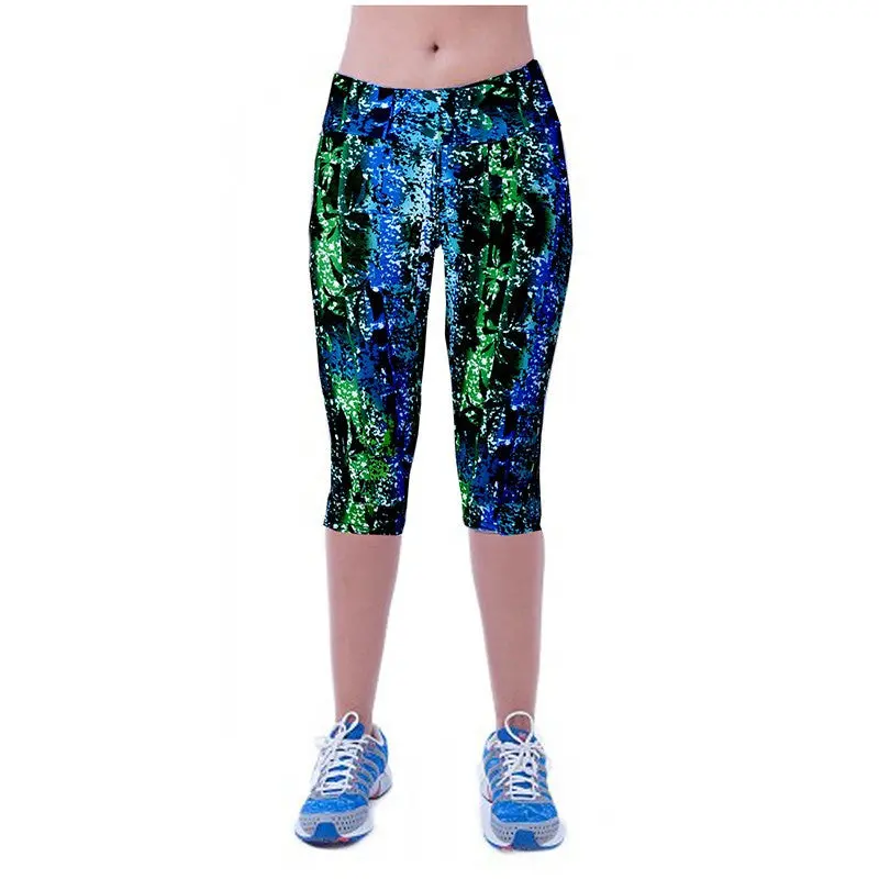 High Waist Pants Printed Stretch Cropped Leggings Multicolor 1