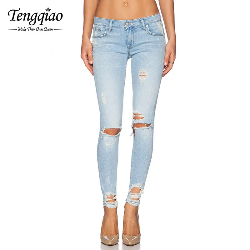 High Waist Ripped Jeans For Pencil Denim Pants Ladies Vintage High Waist Skinny Jeans Boyfriend Femme 1