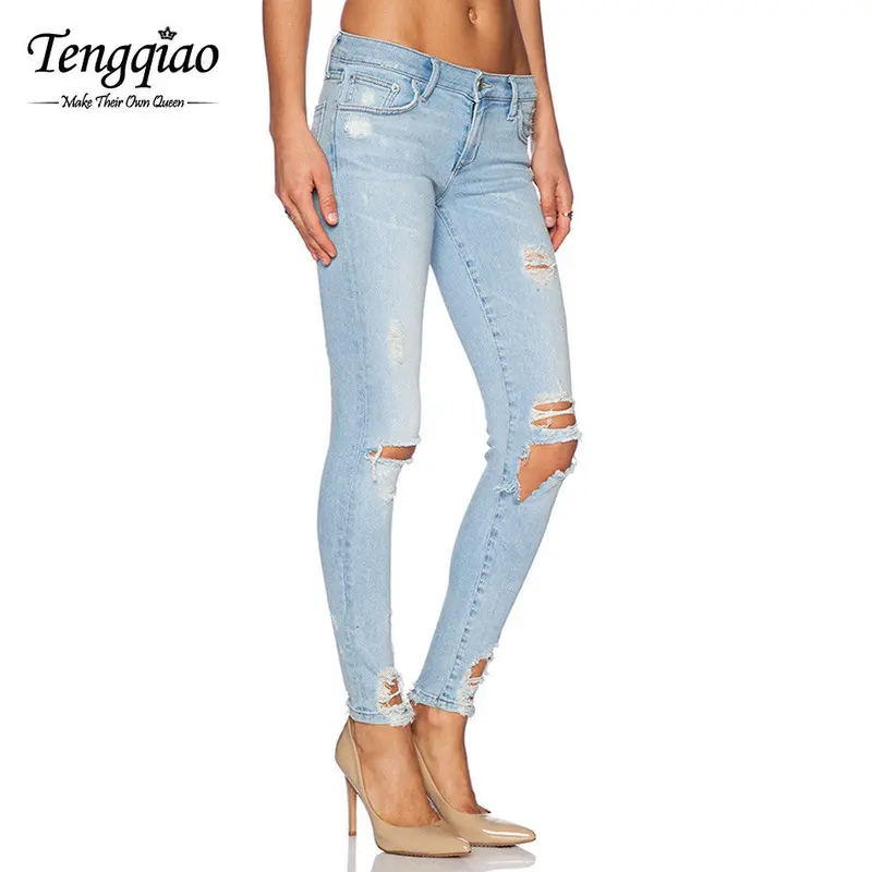 High Waist Ripped Jeans For Pencil Denim Pants Ladies Vintage High Waist Skinny Jeans Boyfriend Femme 2