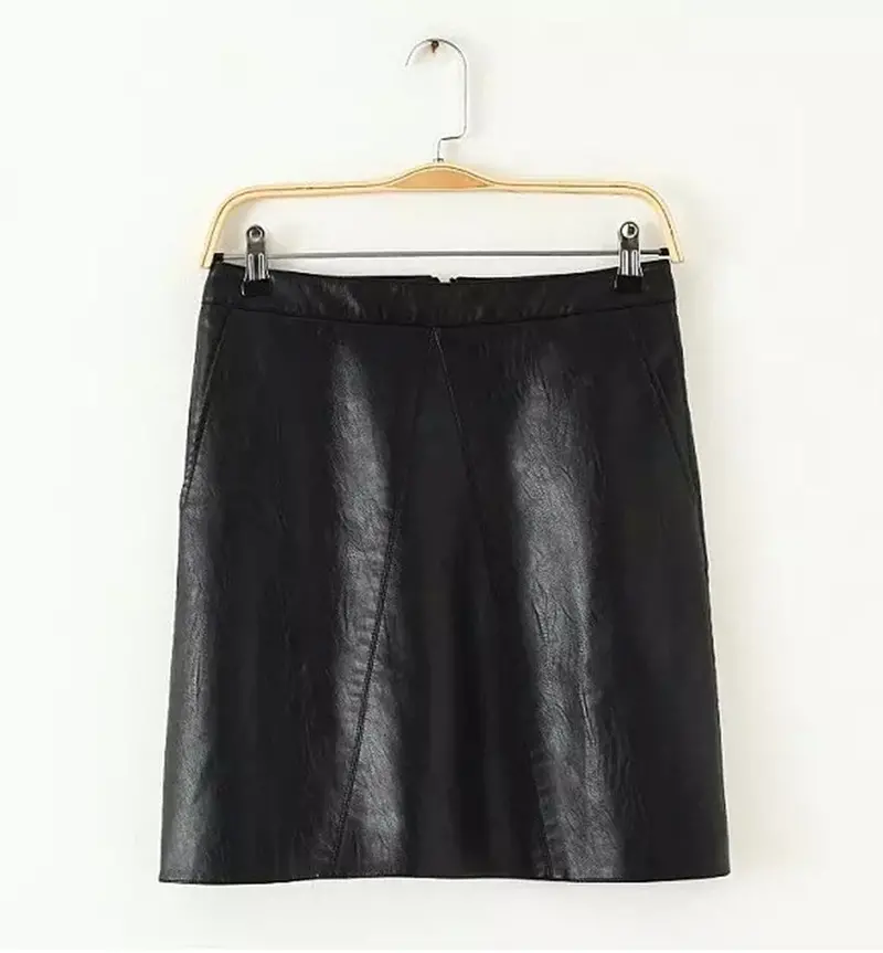 High Waist Slim A Line Mini Short Faux Leather Skirt Women Back Zipper Pu Leather Skirts Black / Pink / Yellow Color 1