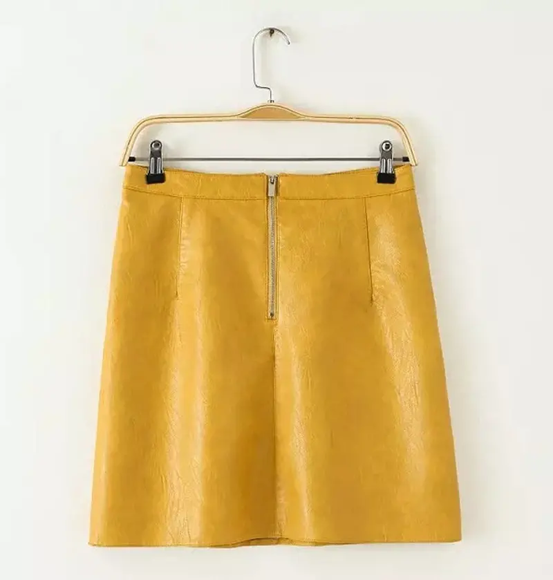 High Waist Slim A Line Mini Short Faux Leather Skirt Women Back Zipper Pu Leather Skirts Black / Pink / Yellow Color 7
