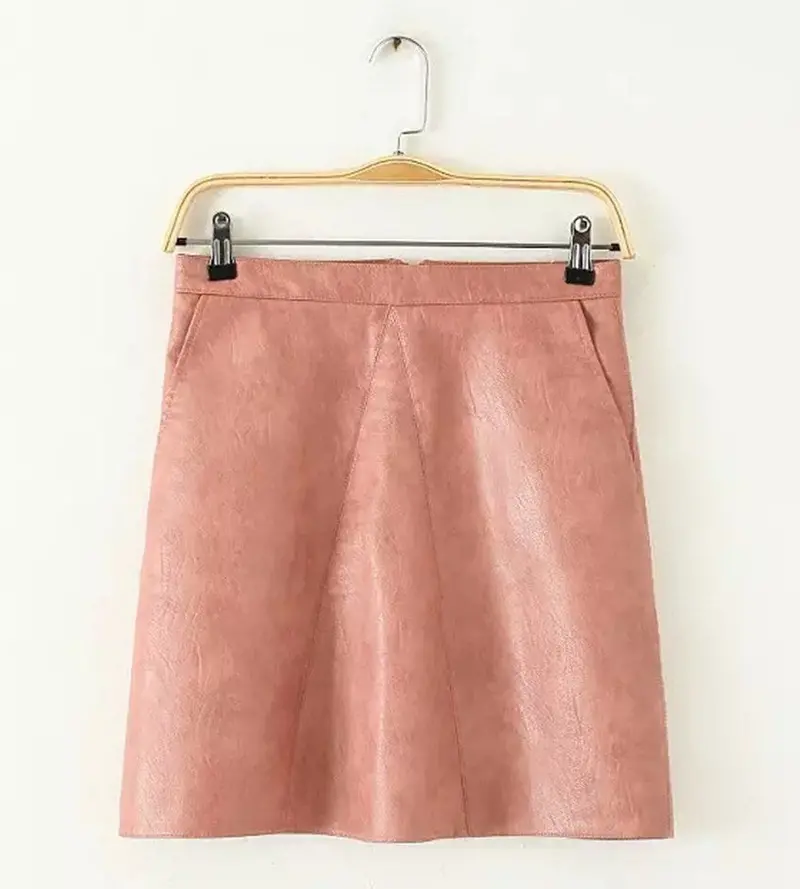 High Waist Slim A Line Mini Short Faux Leather Skirt Women Back Zipper Pu Leather Skirts Black / Pink / Yellow Color 8