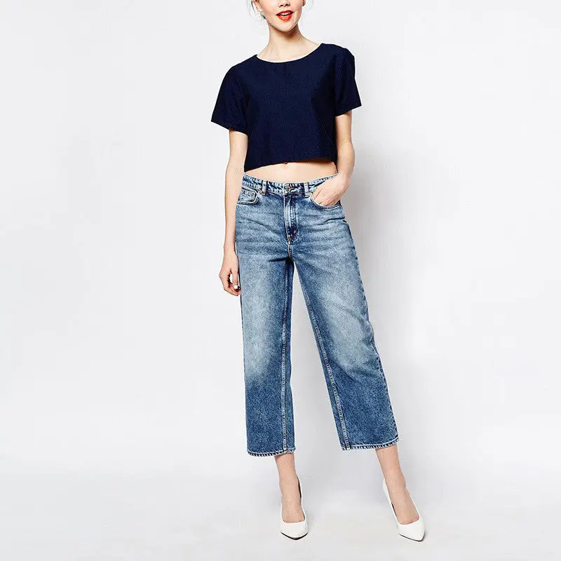 High Waist Wide Jeans Leg Pants Loose Boyfriend Jeans For With High Waist Capris Jeans Denim 1