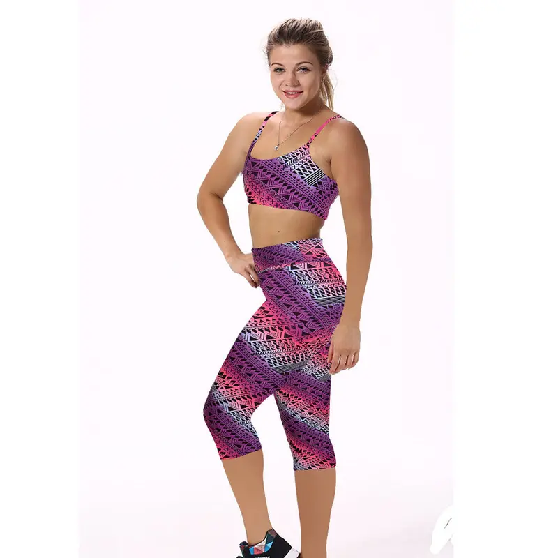 High-Waisted Printed Cropped Fitness Pants – Stretchy Casual Capris for Women