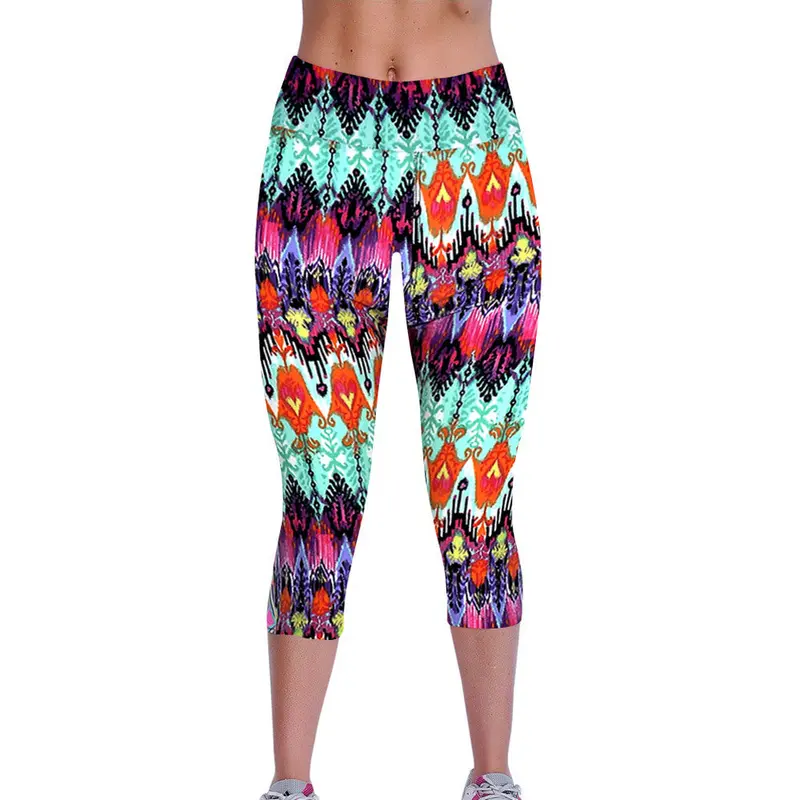 High-Waisted Printed Cropped Fitness Pants – Stretchy Casual Capris for Women