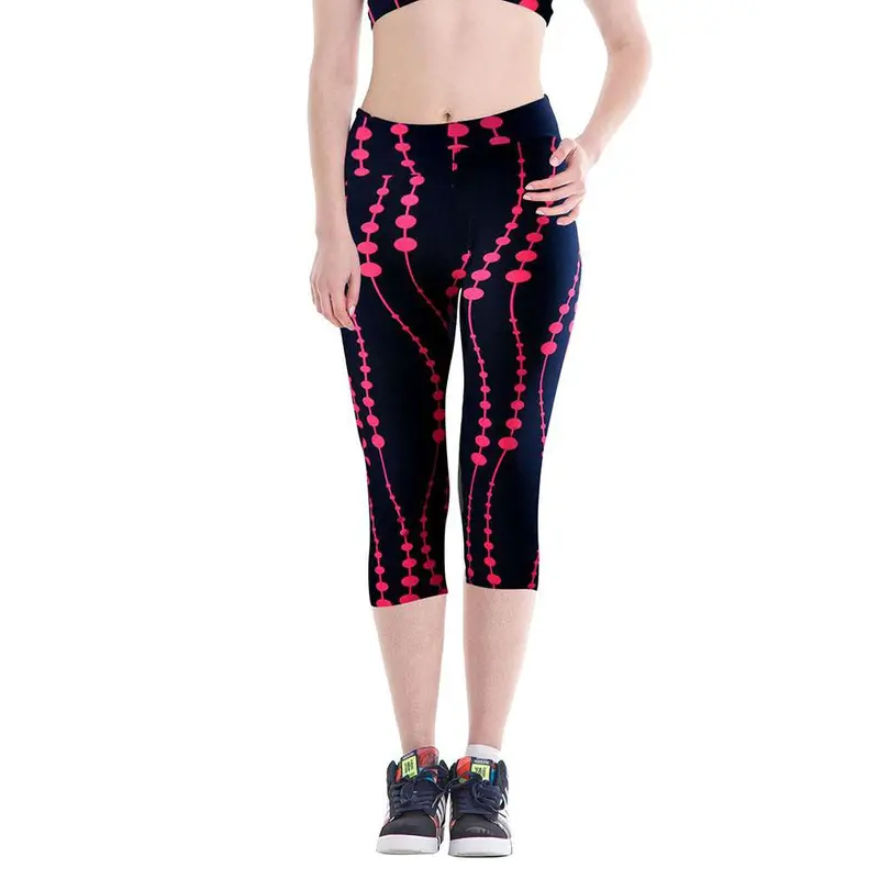 High-Waisted Yoga Leggings – Breathable 3/4 Length Workout Pants with Sporty Print