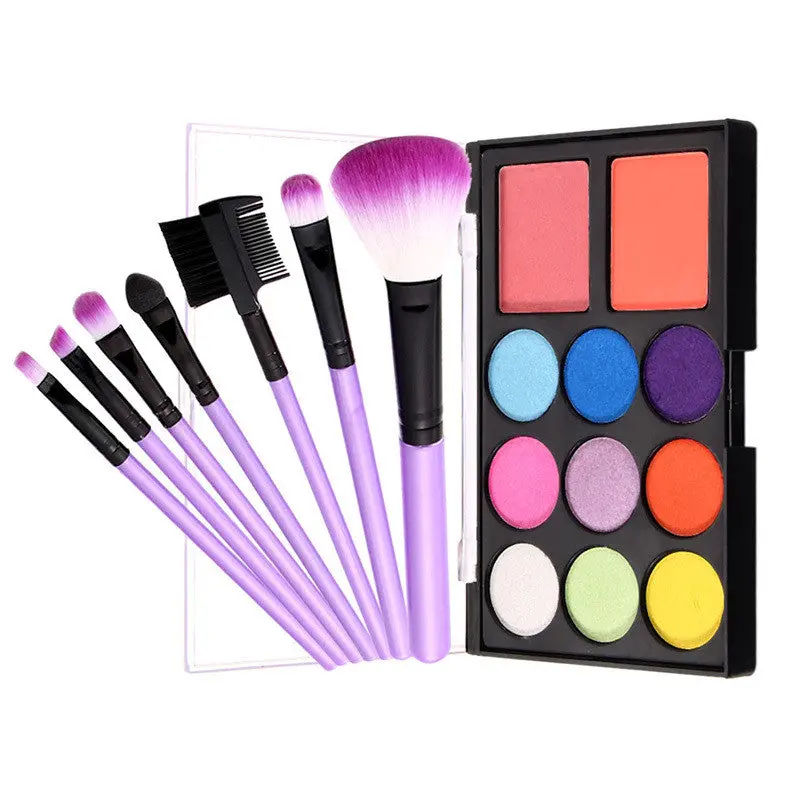 Hight Quality Women Makeup 11 Colors Eyeshadow Makeup Powder 7 Pcs Purple Makeup Brush Make Up S 1