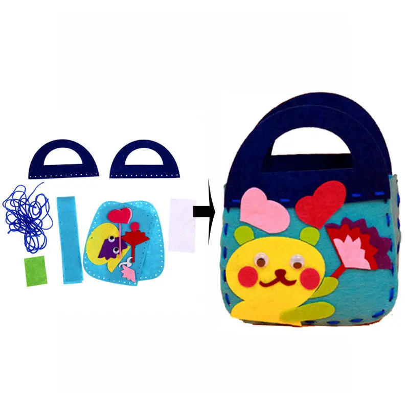 Hmade Wooden Toys Hbags Non-Woven Cloth Kids Crafts Cartoon Toys Creative Gifts Kids Sewing Toy 1