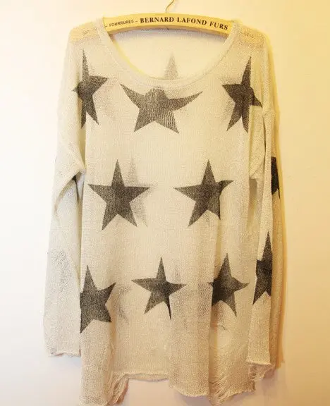 Hole Sweater Pentagonal Star Hole Pattern Sweater Ladies Loose Knitted Jumper Knitwear Tops 1