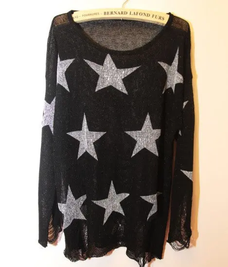 Hole Sweater Pentagonal Star Hole Pattern Sweater Ladies Loose Knitted Jumper Knitwear Tops 2