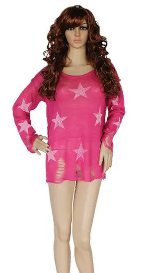Hole Sweater Pentagonal Star Hole Pattern Sweater Ladies Loose Knitted Jumper Knitwear Tops 4