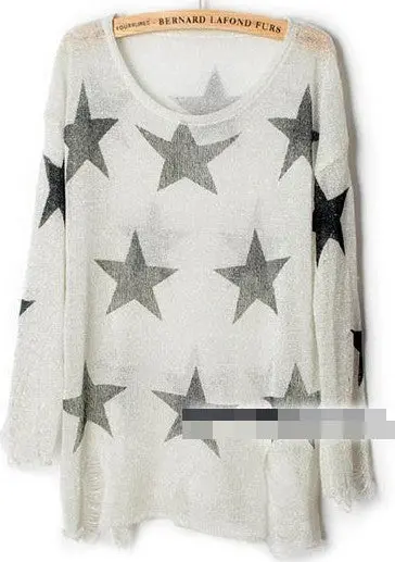 Hole Sweater Pentagonal Star Hole Pattern Sweater Ladies Loose Knitted Jumper Knitwear Tops 5